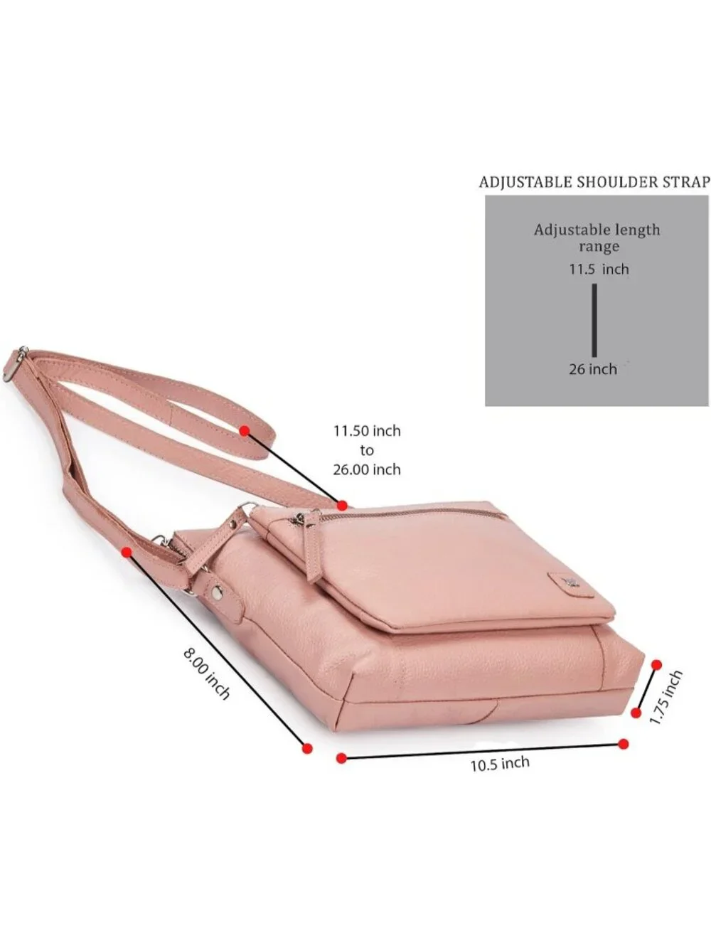 Women's Baby Pink Leather Sling Purse with Adjustable Straps Crossbody bags